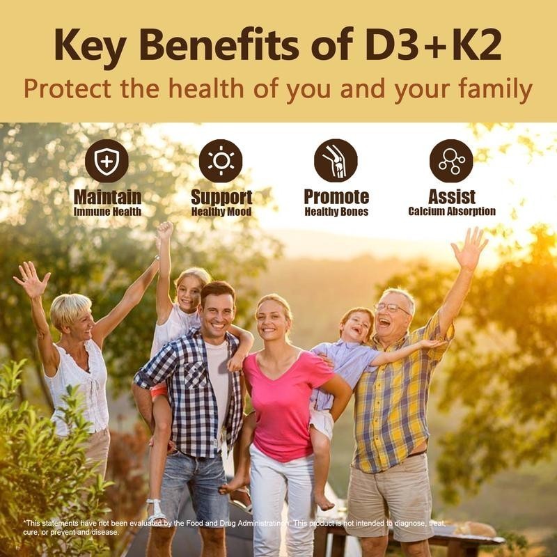 NEW LUXRY Vitamin D3 5000 IU with K2 MK7 250 Veggie Softgels Bone Immune Support