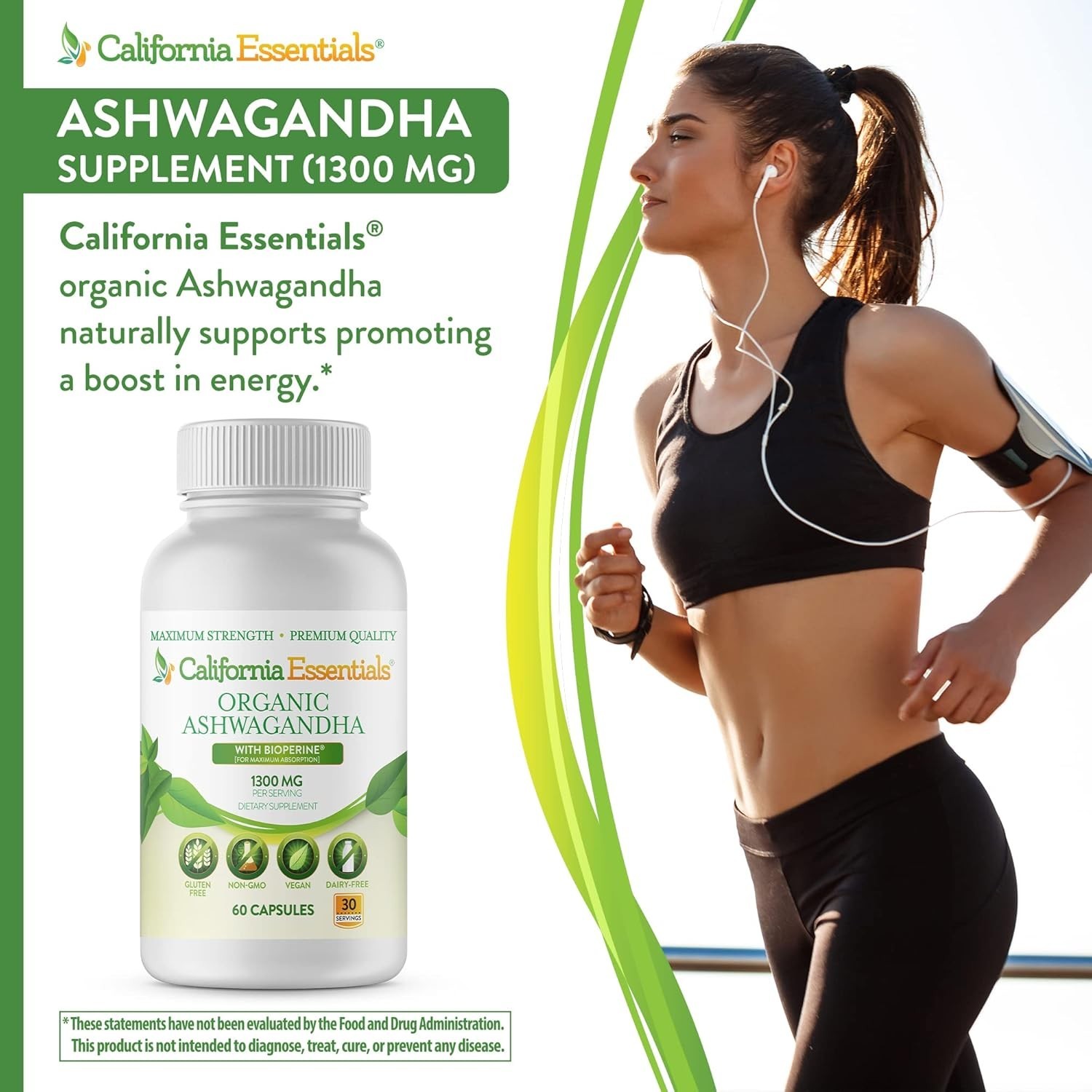 ORGANIC ASHWAGANDHA-1300MG PER SERVE-ENERGY-STRENGTH-LONGEVITY-SEALED-FREE SHIP