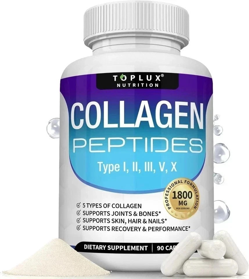 Premium Collagen Peptides🔥 1800 MG Hydrolyzed Anti-Aging (Types I,II,III,V,X)+