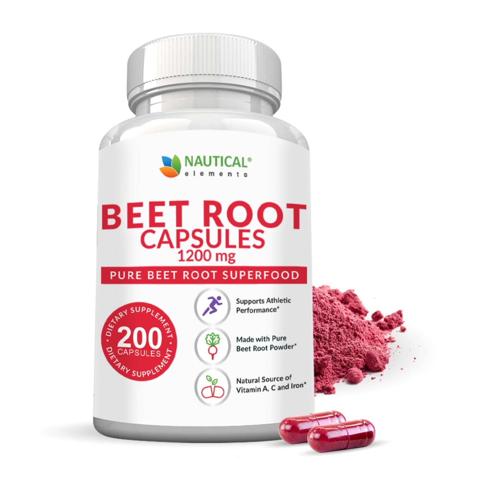 Beet Root Capsules 1200mg – 200 Count – Supports Blood Pressure, Energy & Digest