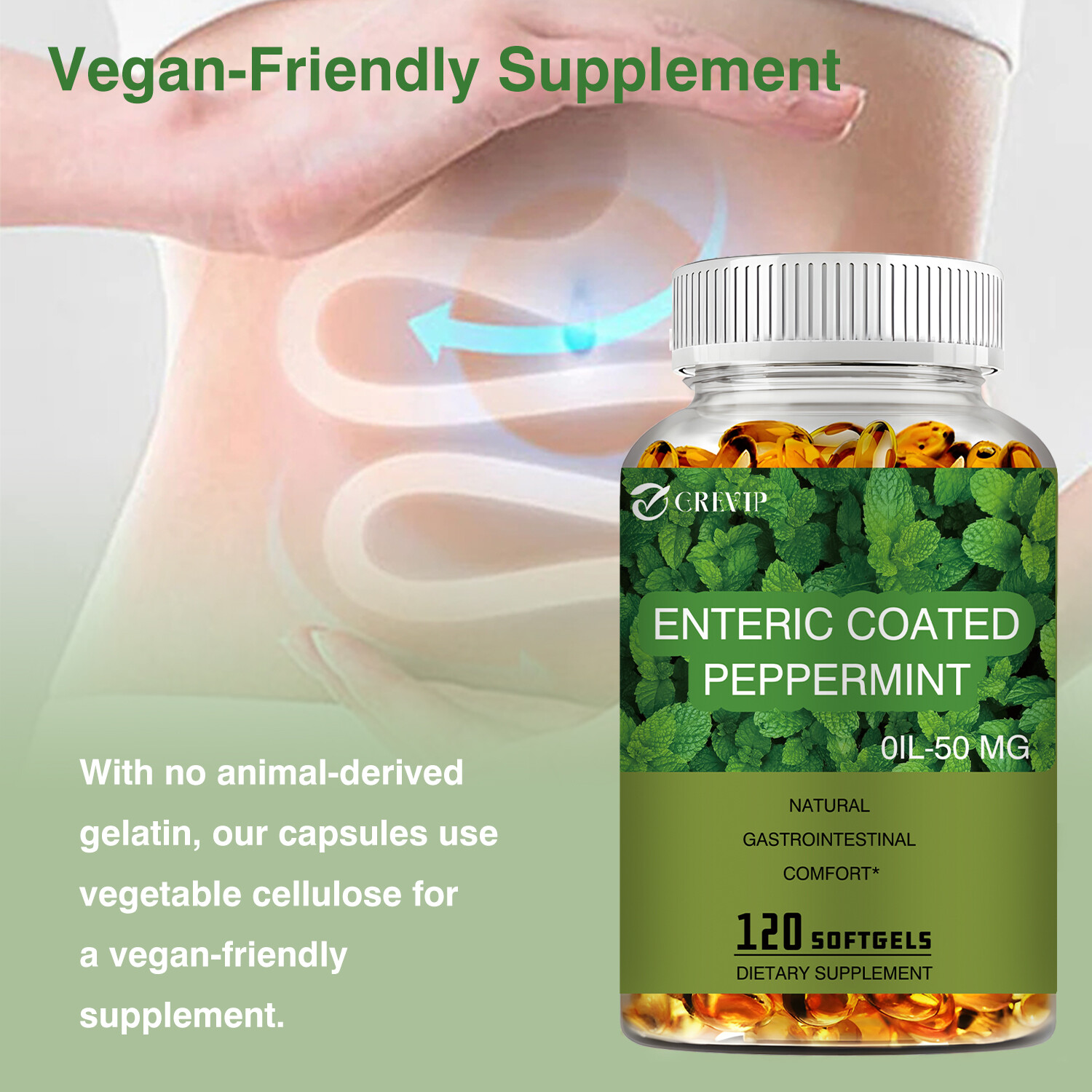 120pcs Enteric Coated Peppermint-for Abdominal Pain,Improved Nutrient Absorption