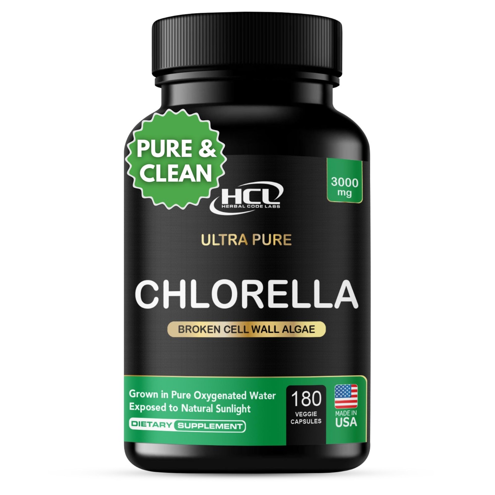 3000mg Chlorella Capsules – Cracked Cell Wall Blue Green Algae Detox Supplement,