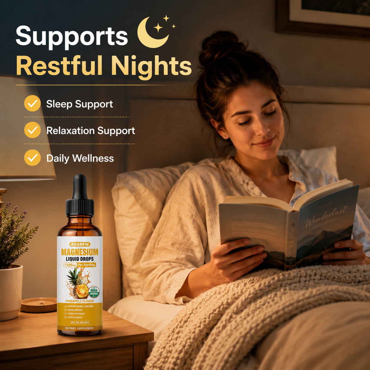 2 Pack Magnesium Liquid Drops 1500mg Pineapple Flavor 60ml Vegan Gluten Free