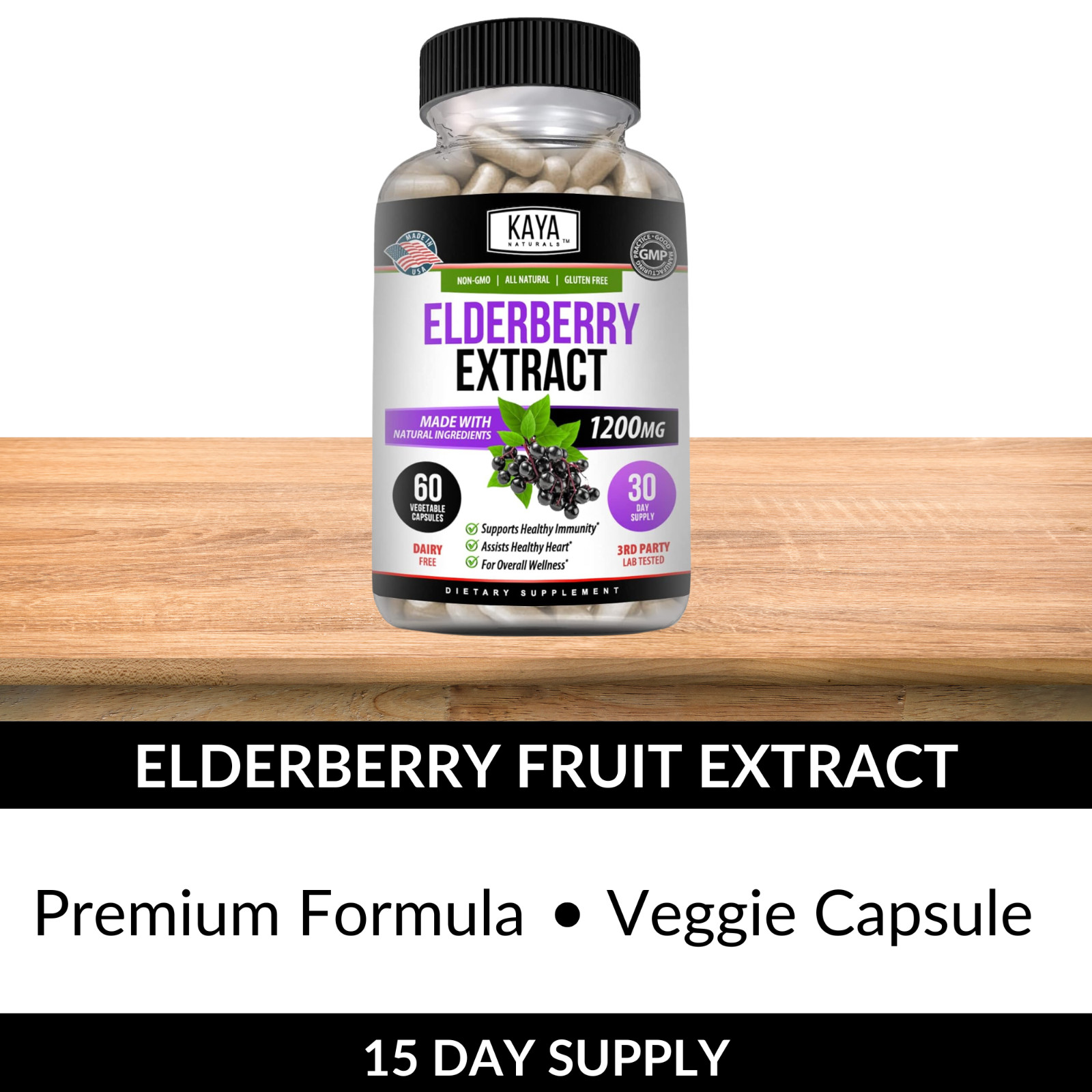 Immune Support 60Ct, Elderberry, Daily Immune and Antioxidants, 1200 mg Capsules