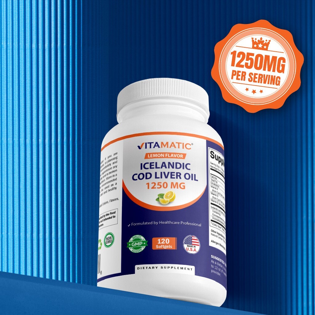 3 Pack – Vitamatic Norwegian Cod Liver Oil 1250mg 360 Softgels (Lemon Flavor)