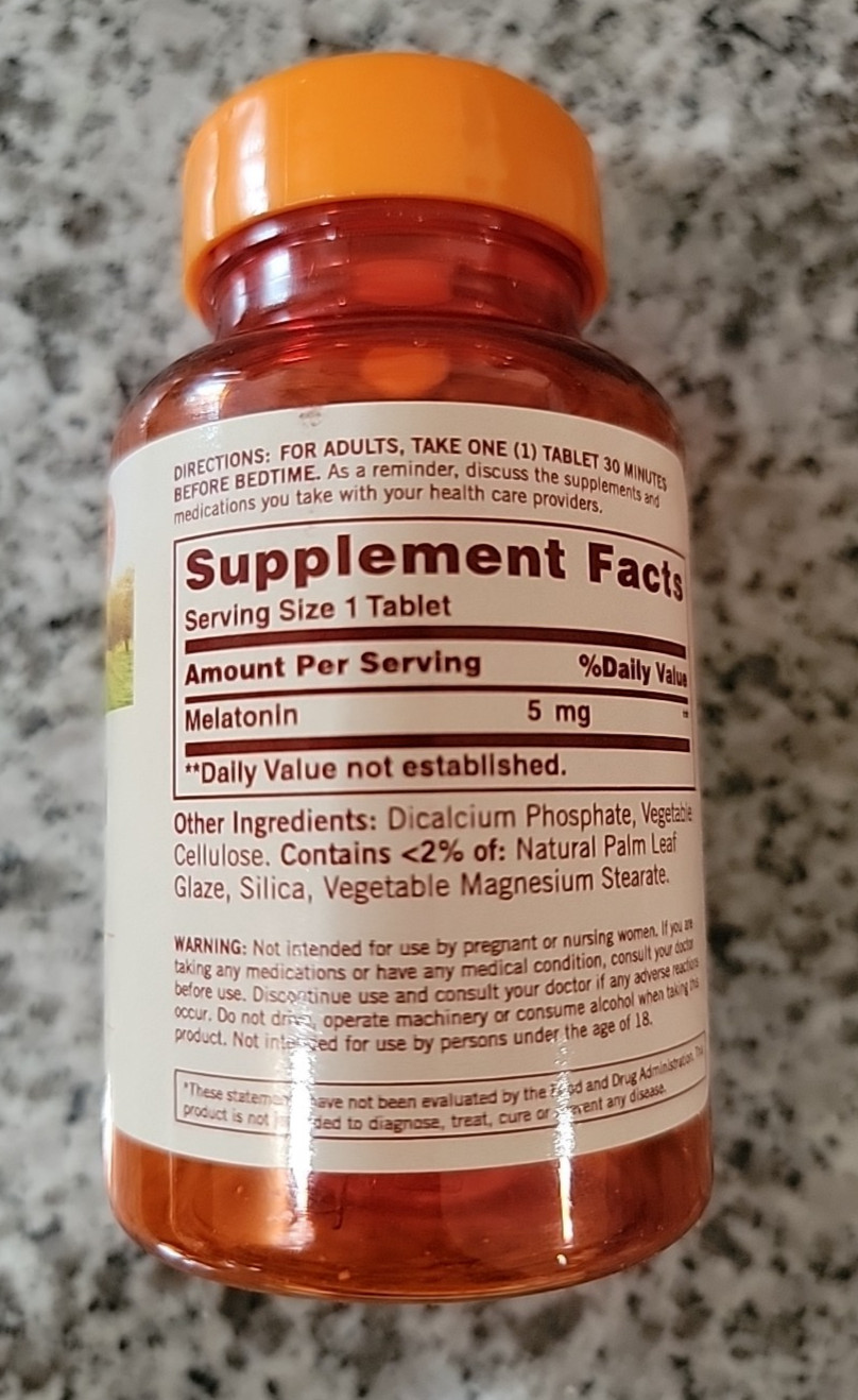 1 Sundown Natural Melatonin 5 mg, Drug-Free Sleep Aid, 90 Coated Tablet Exp 7/27