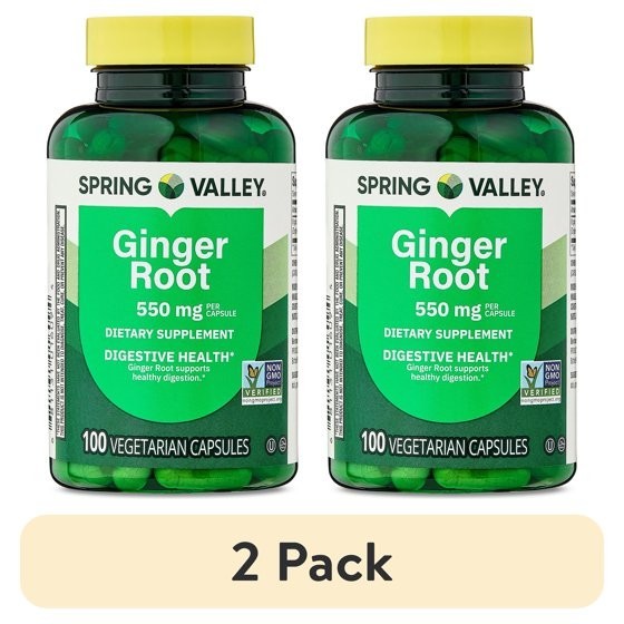 (2 Pack) Spring Valley Ginger Root 550 mg Capsules, 100 Count.