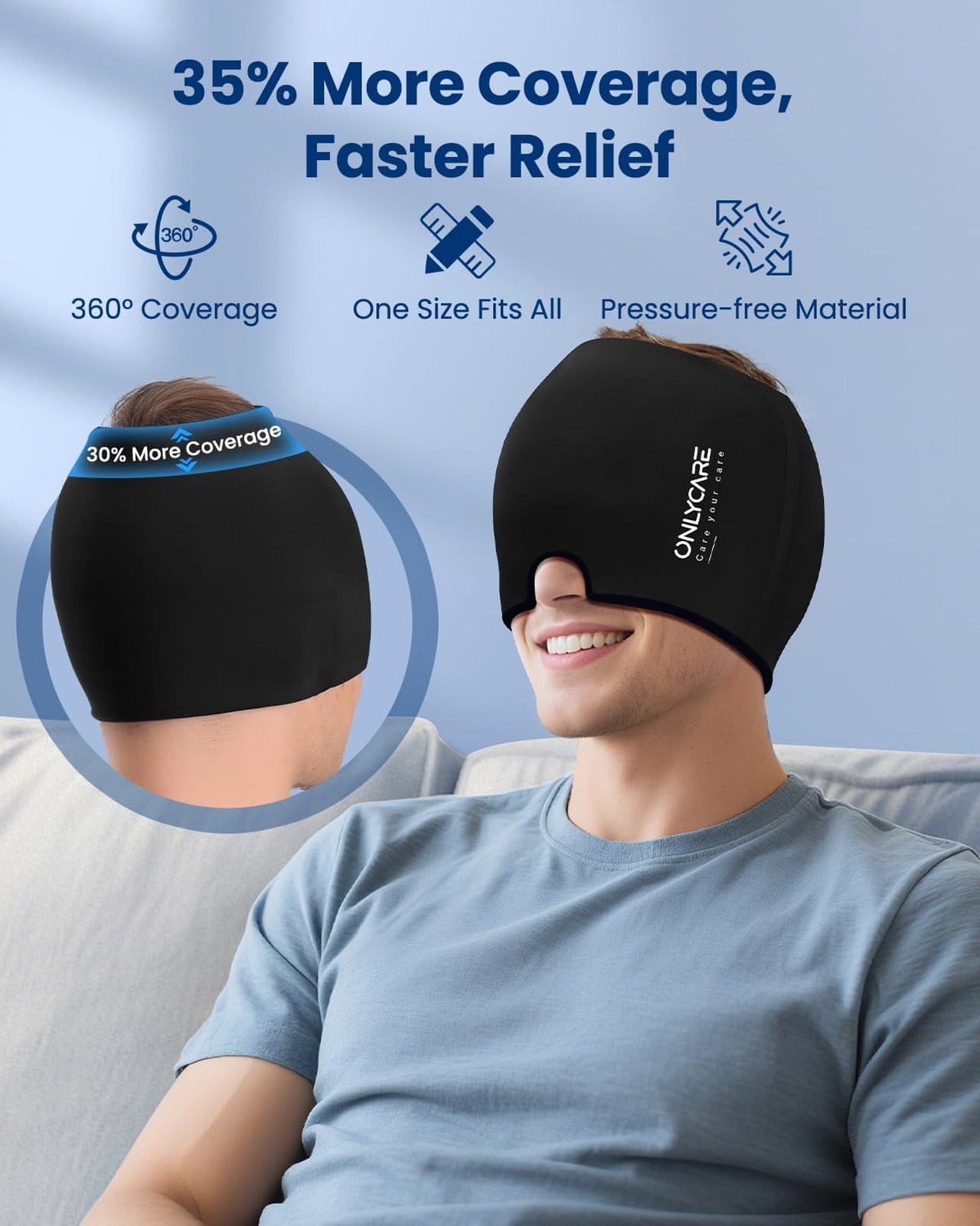 ONLYCARE Migraine Relief Cap, Upgraded Odorless Migraine LCE Head Wrap, Heada…