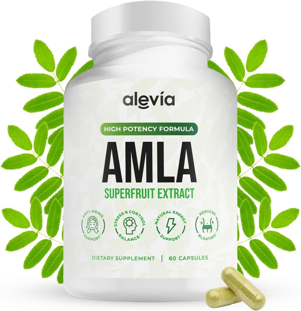 3PCS Alevia Organic Amla Capsules 1000mg Indian Gooseberry Amla Fruit Supplement