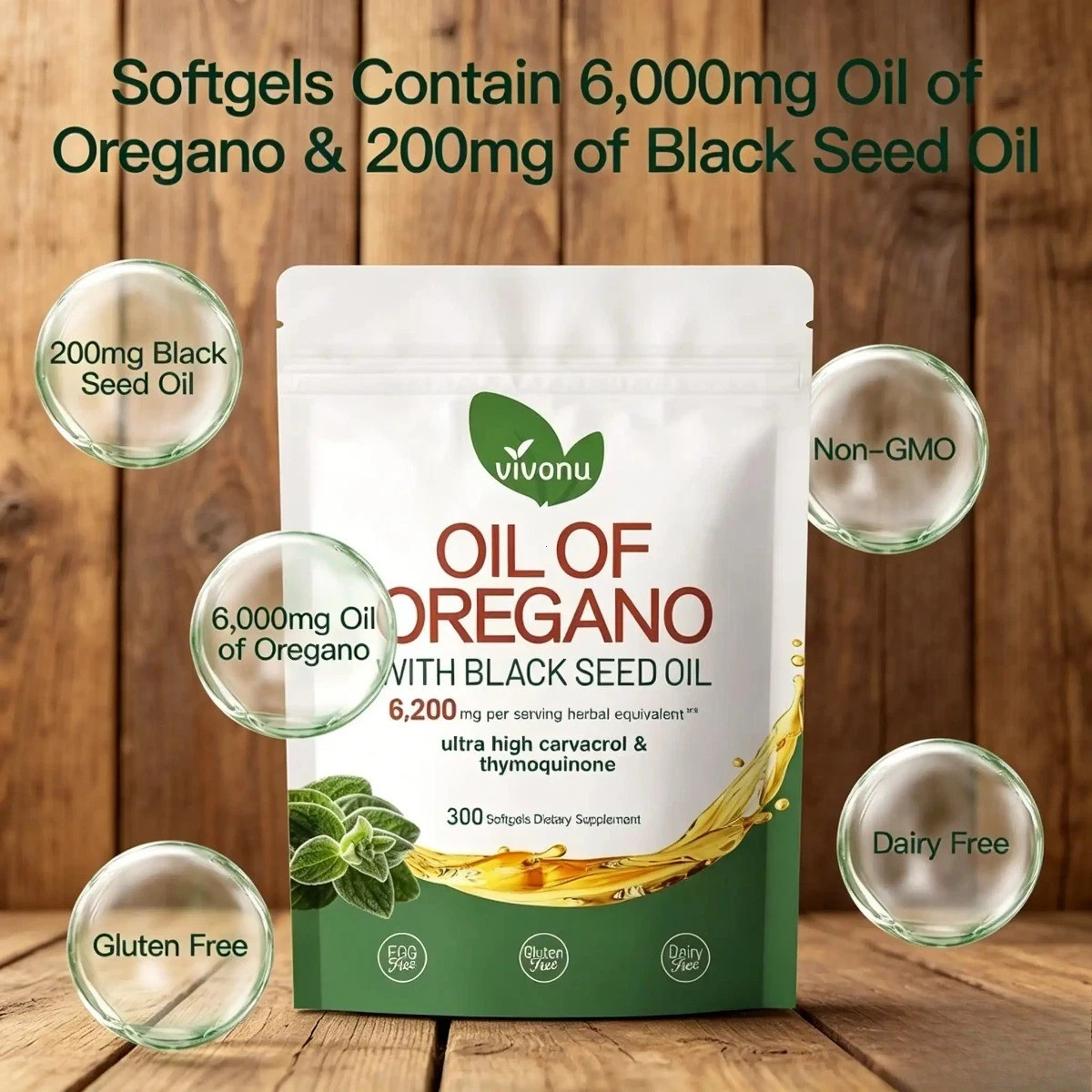VivoNu Oregano Oil Capsules with Black Seed – Organic Softgels, High Carvacrol
