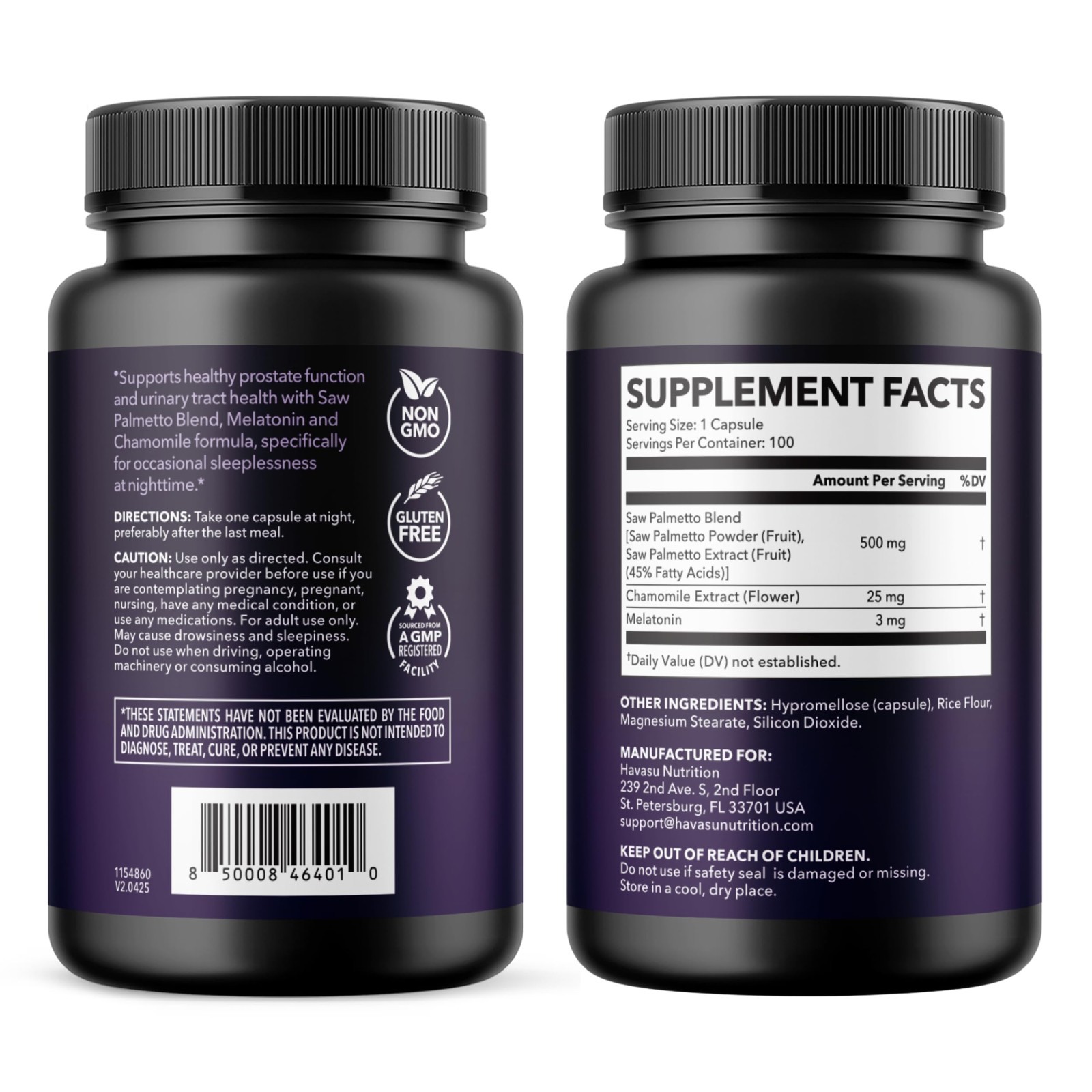 Saw Palmetto & Melatonin for Men – Nighttime Bladder Support, 100 Vegan Capsules