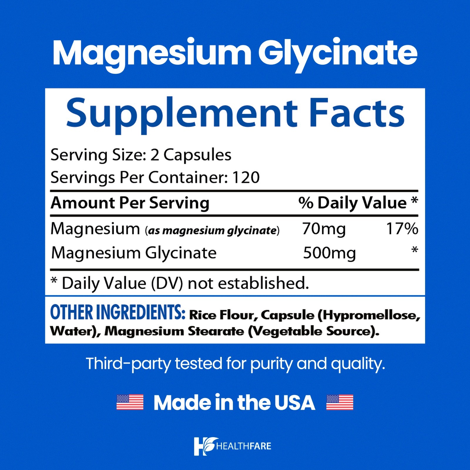 HealthFare Magnesium Glycinate 500mg 240 Capsules for Calm, Stress, Sleep