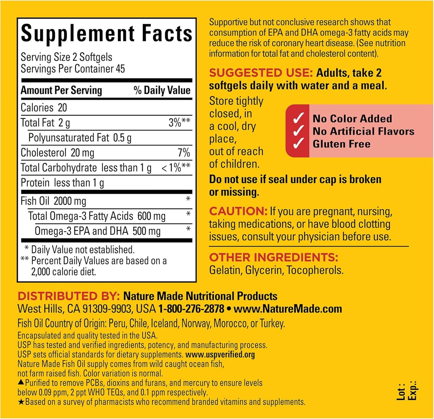 Nature Made Fish Oil 1000 mg Omega-3 Heart Health Support – 90 Softgels 45 Day S