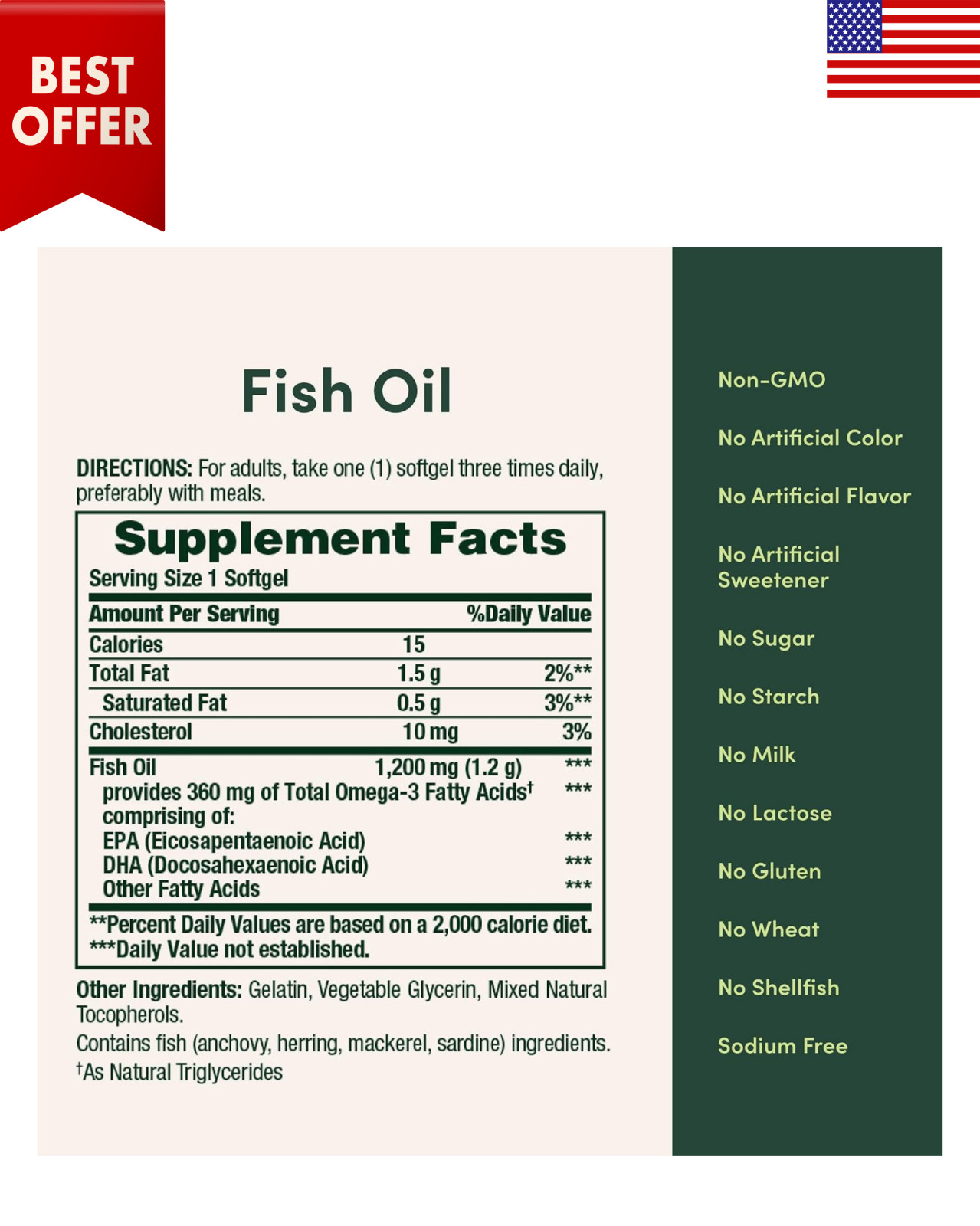 Nature’s Bounty Fish Oil Omega 3 Supplements – Supports Heart Health, 1200 Mg!!!
