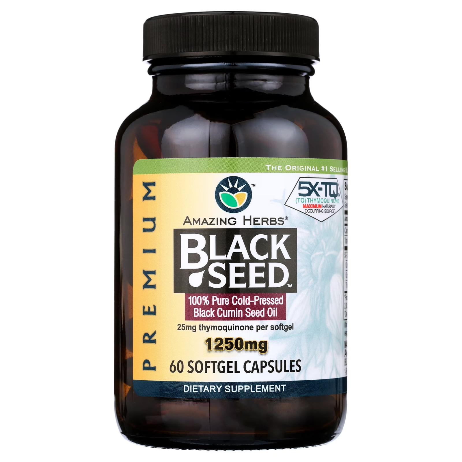 Premium Black Seed Oil Capsules – Cold Pressed – 60 Count,1250Mg