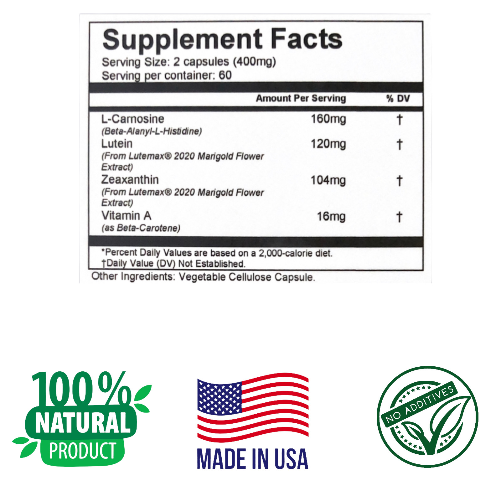 EYE SUPPLEMNET,120 Capsules, Vision Health, Glaucoma, Cataracts, Dry Eye Formula