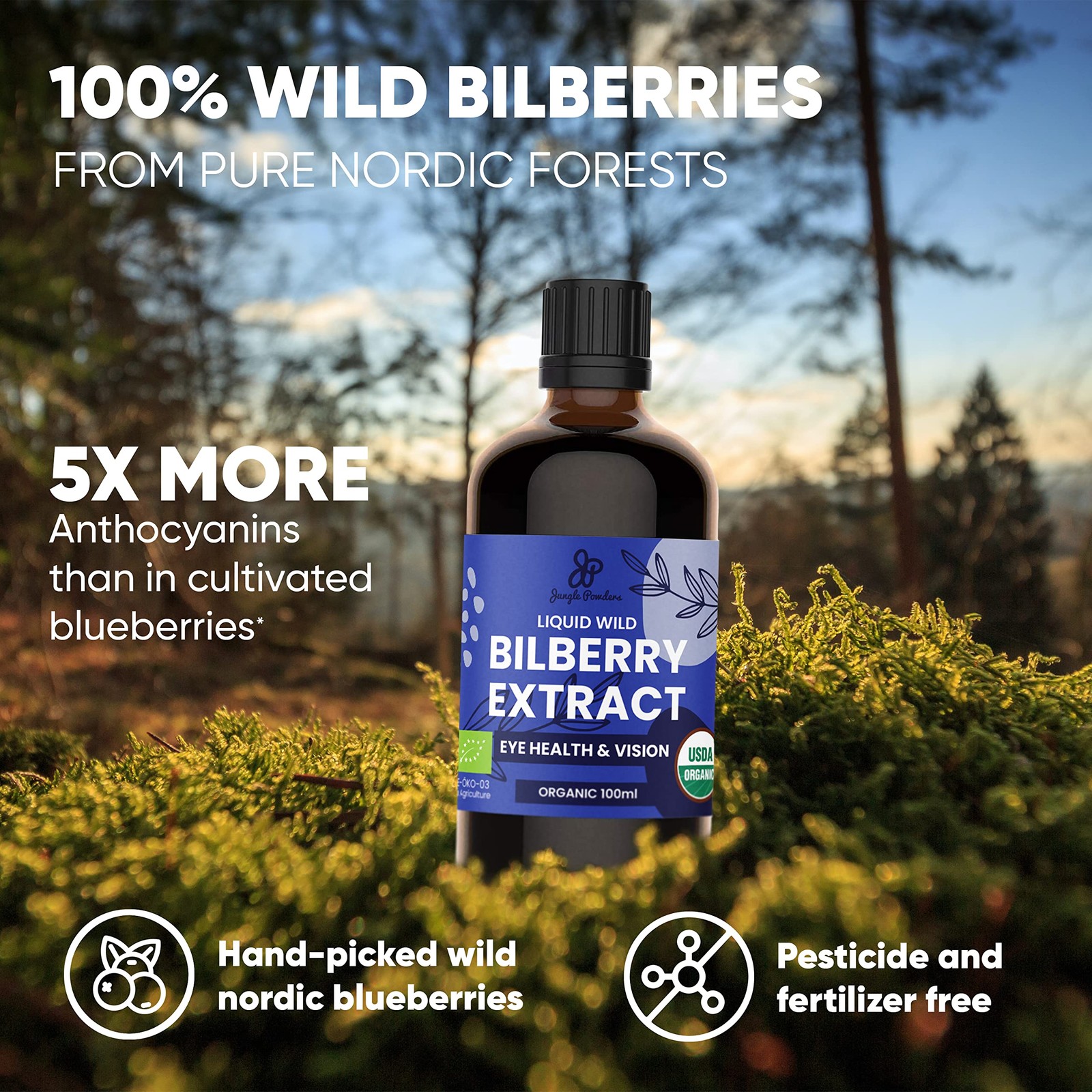 Wild Bilberry Extract for Eyes USDA Organic 3.4oz Bottle of Liquid Bilberry A…