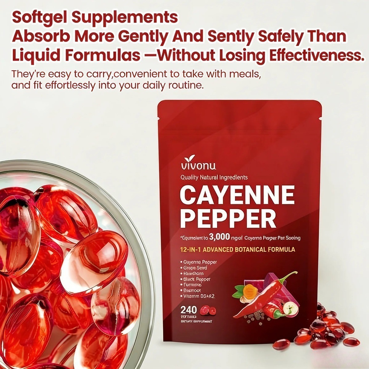 FREE SHIP 3/2PACK Cayenne Pepper Softgels Supplement – 240 Capsules NEW