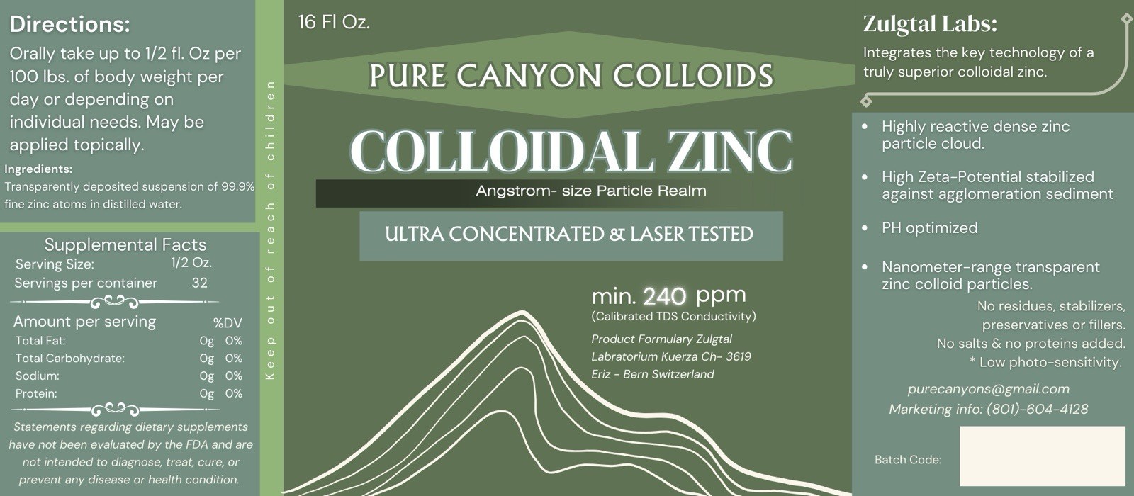Bioactive Colloidal Zinc 16 O z. 240 PPM by Silver Mtn Minerals. Free Shipping!