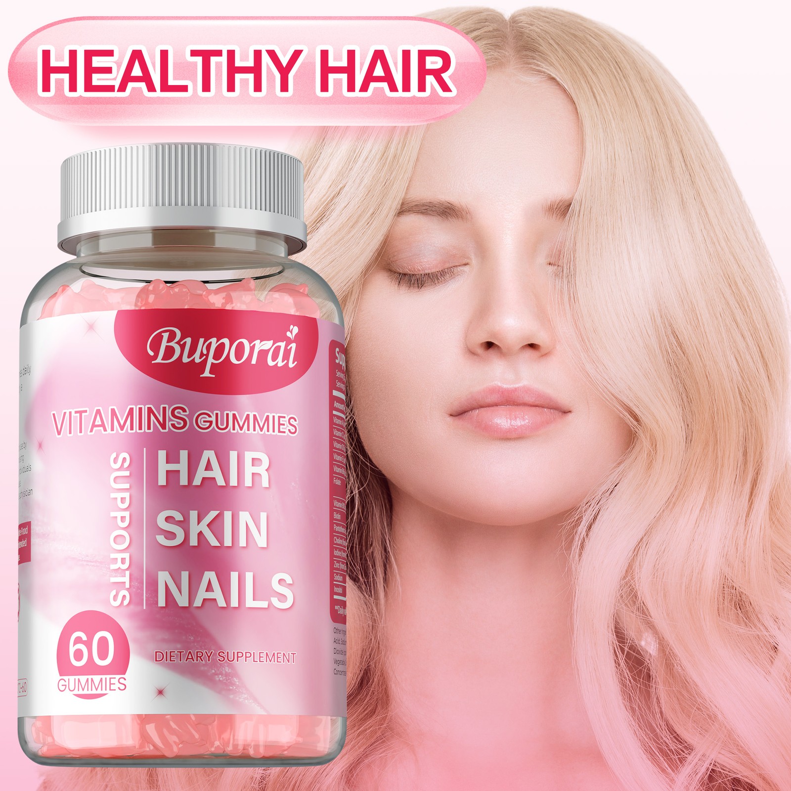 Hair Skin and Nails Gummies – Supports Healthy Hair, Vegetarian Biotin, Vitamins