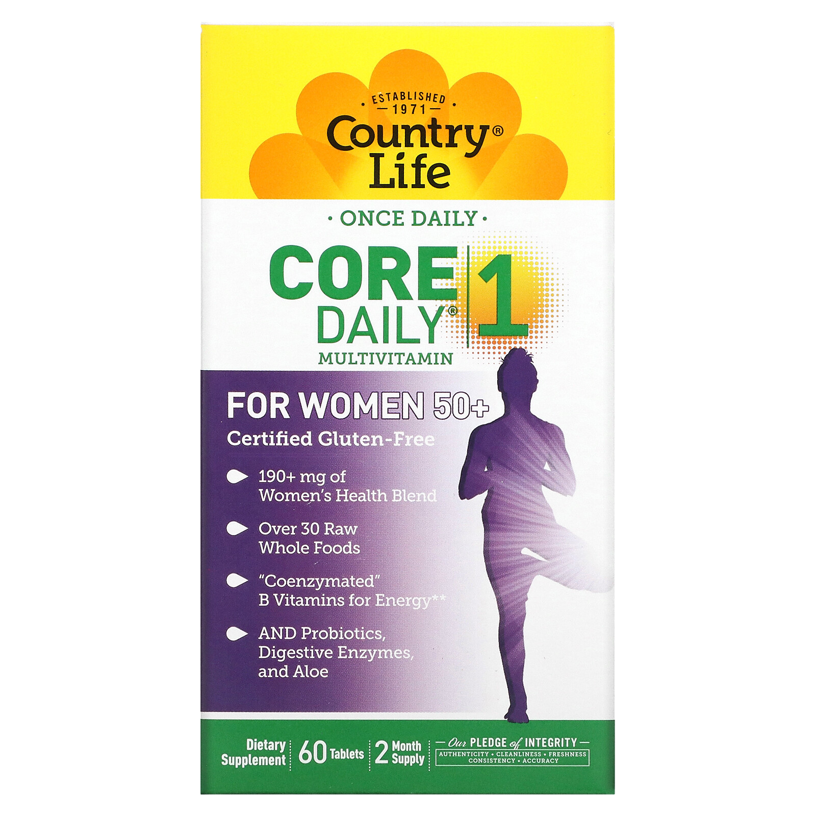 Country Life Core Daily-1 Multivitamins Women 50 60 Tablets Gluten-Free, GMP