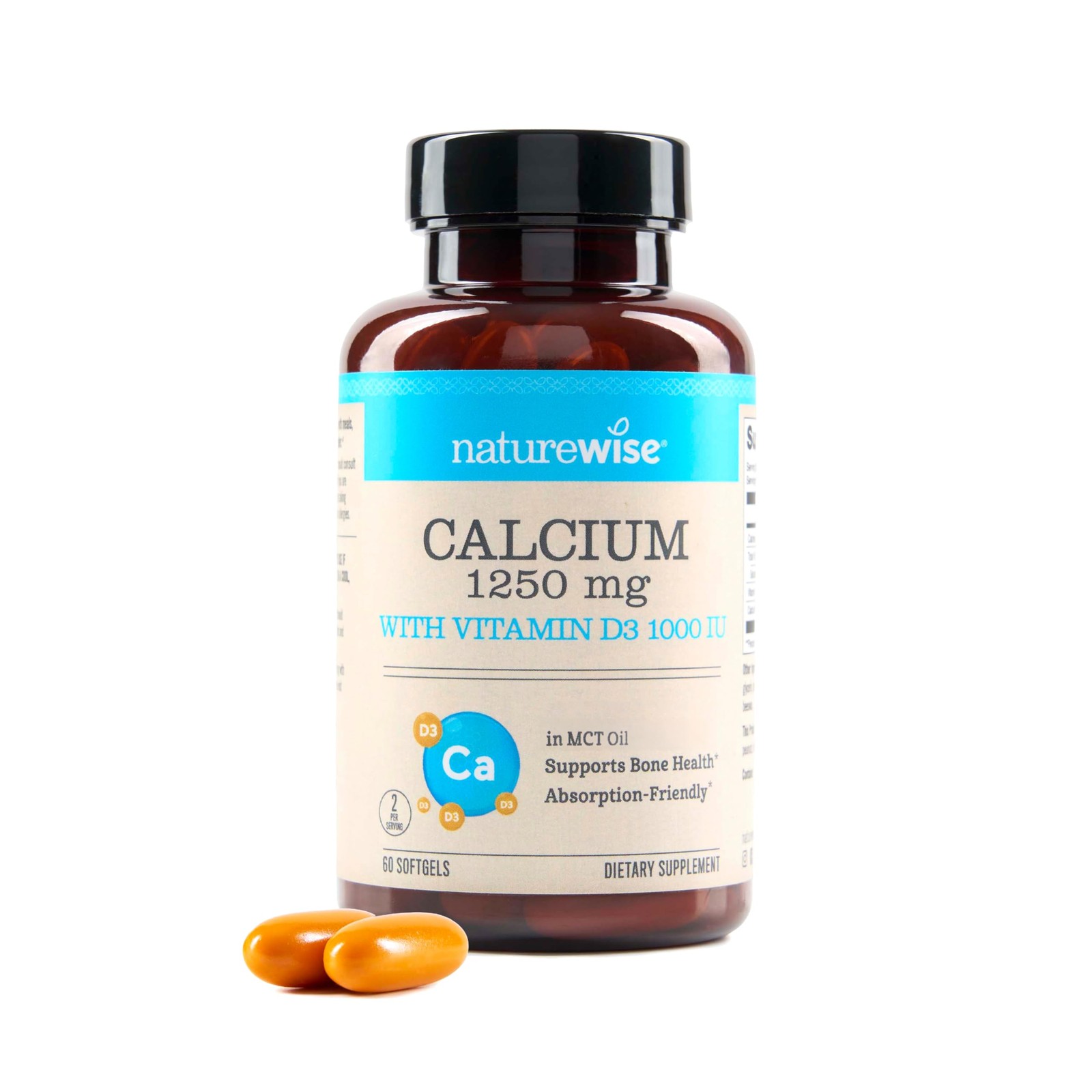 NatureWise High-Purity, All-Natural Calcium 1250mg + 60 Count (Pack of 1)