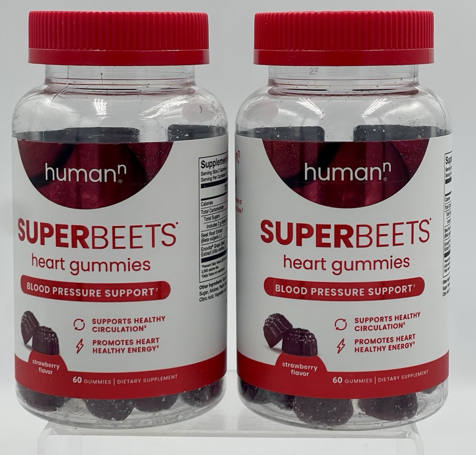 Lot of 2 SuperBeets Heart Gummies Strawberry Beetroot Grape Seed 60ct EXP03/27