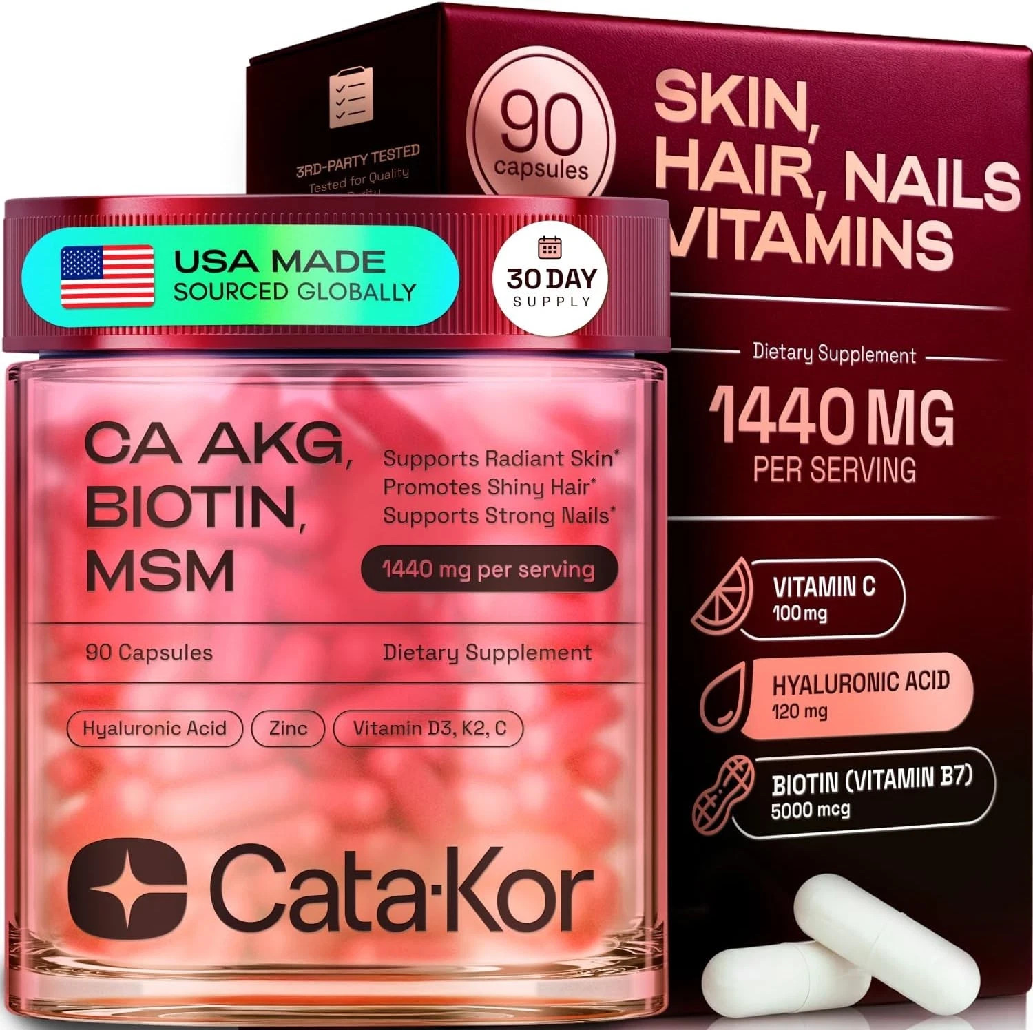 Cata-Kor Hair Skin and Nails Vitamins for Women?CBiotin Collagen Hair Supplement