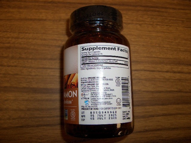 ORGANIC INDIA Ceylon Cinnamon Herbal Supplement-90 Vegetarian Caps Exp 7/5/2028