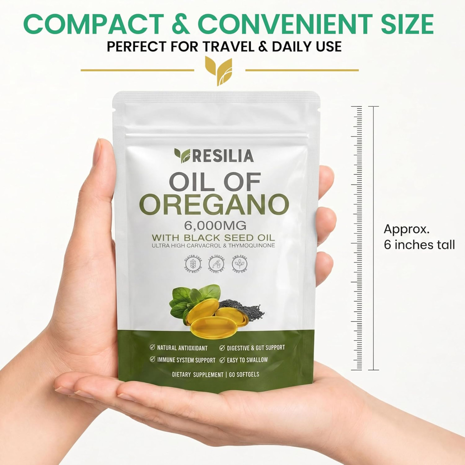 Resilia Oregano Oil 6000mg & Black Seed Oil Softgels Immune Support 60Ct