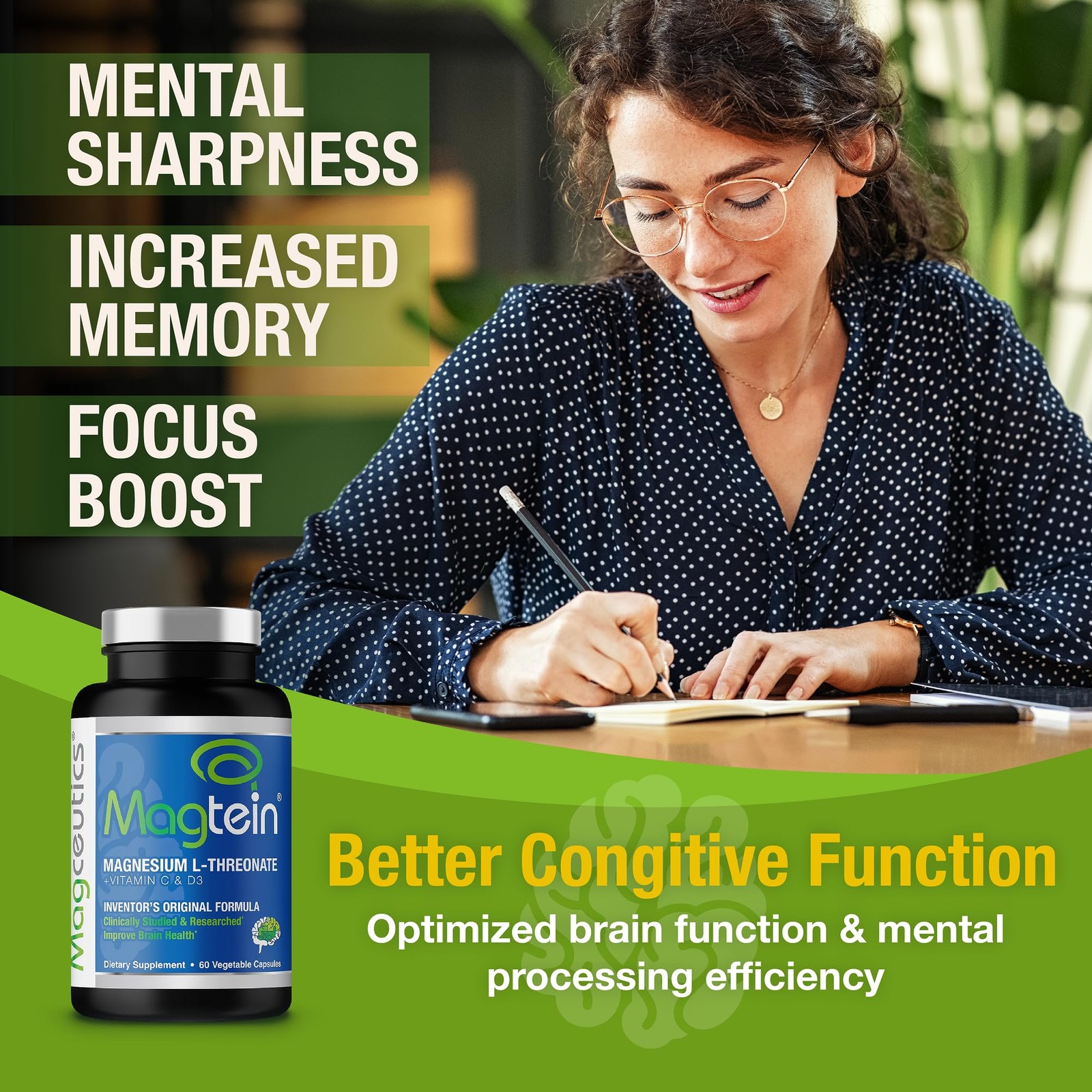 Magtein – Magnesium L-Threonate Supplement, Memory, 60 Count (Pack of 1)