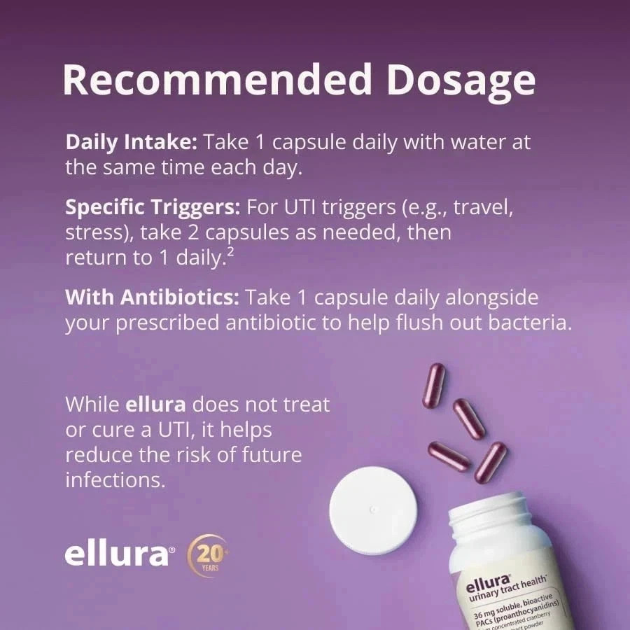 1 Pack Ellura 36mg Cranberry Capsules 90ct UTI Support Supplement Urinary Health