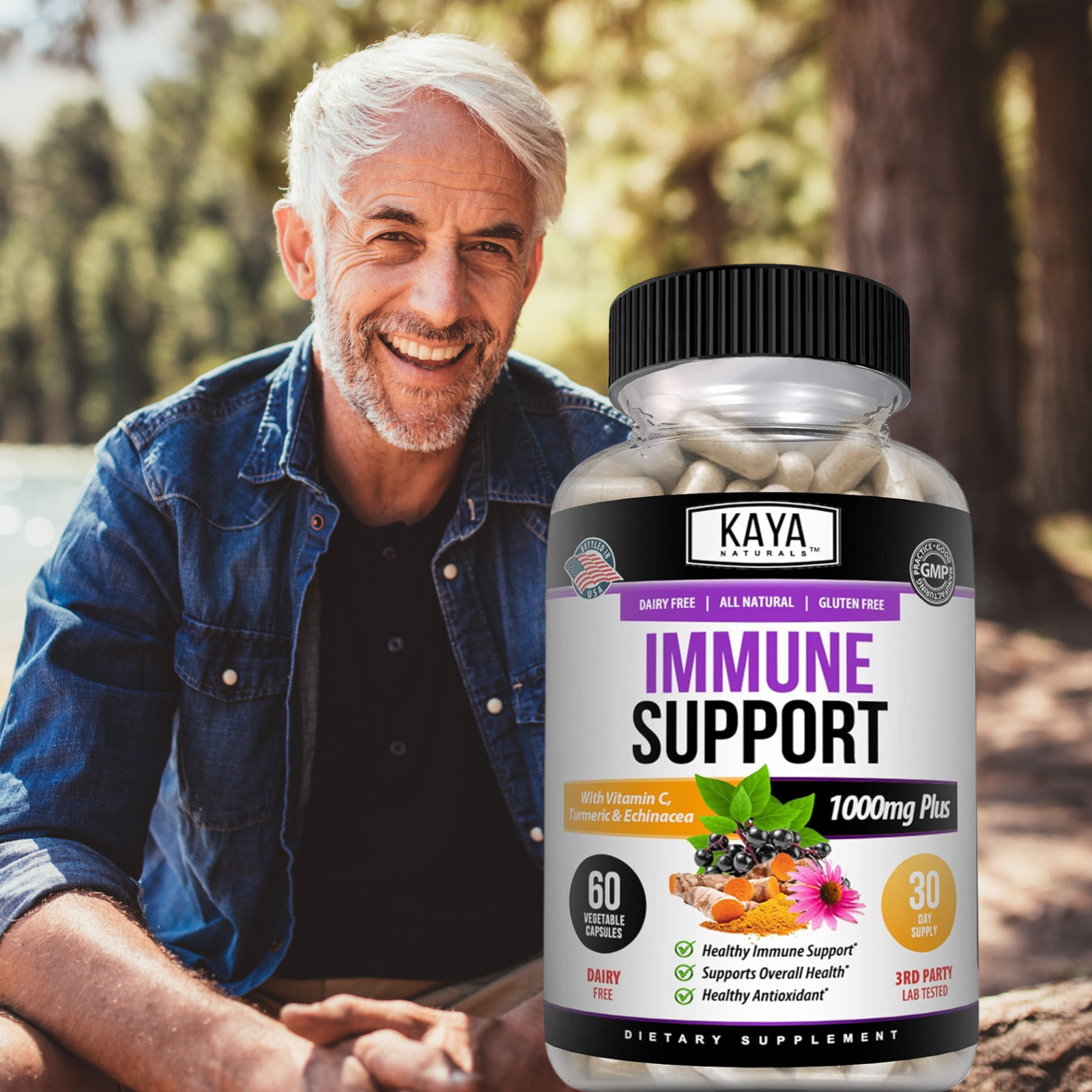 Immune System Booster, Vitamin C, Elderberry, Zinc, Probiotics, Echinacea