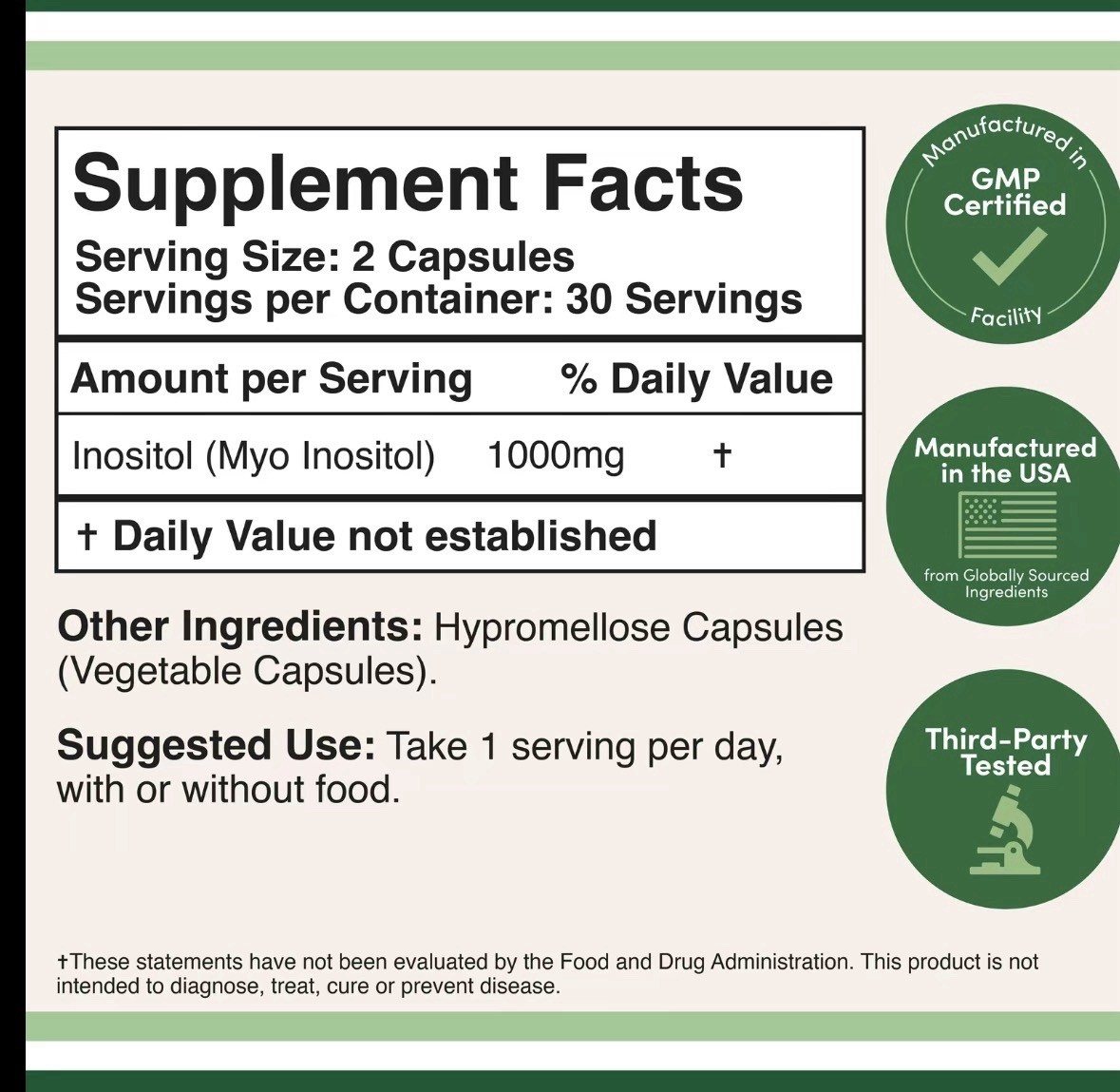 Double Wood Supplements ~ Inositol ~ 1000mg ~ 60 Caps ~ Sealed ~ Exp.04/2028