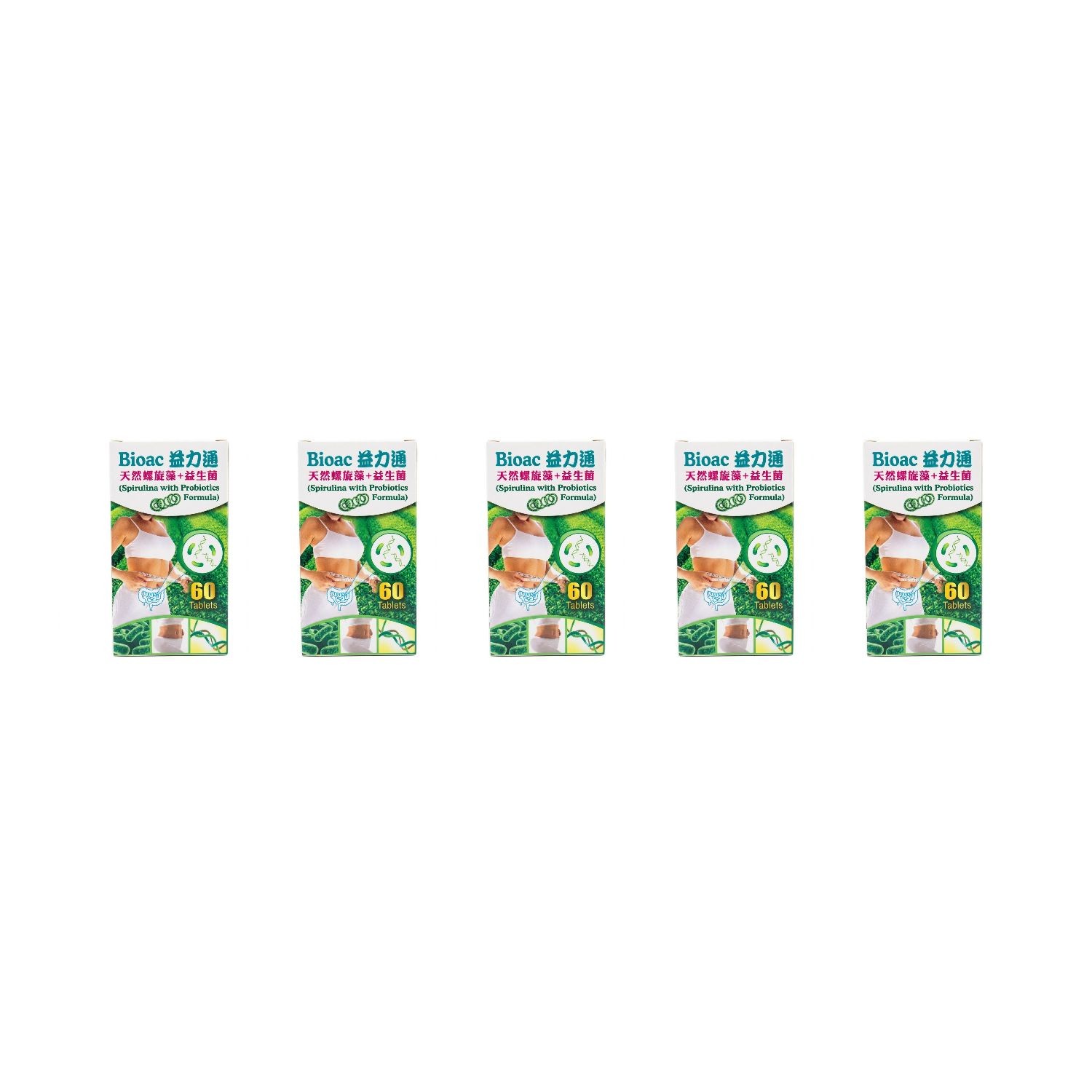 Bioac Spirulina with Probiotics 60 Tablets Made in USA Natural Detox Support Gut