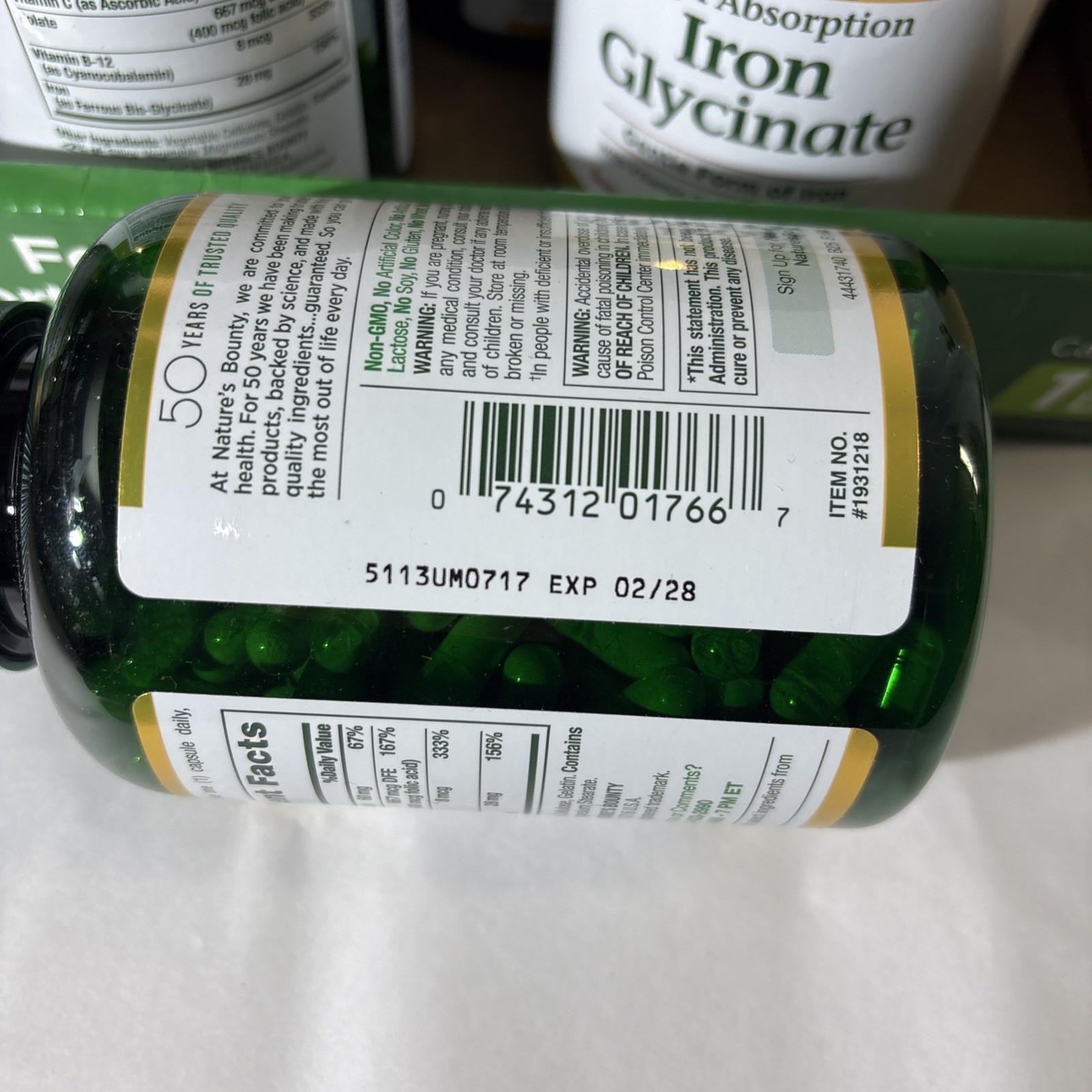 Nature’s Bounty Iron Glycinate 300 Count EXP 2/2028