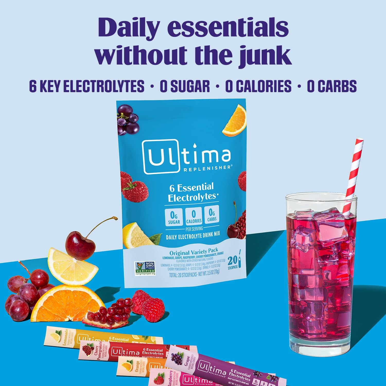 Ultima Replenisher Original Variety Electrolyte Packets 20 Stickpacks Daily Zero