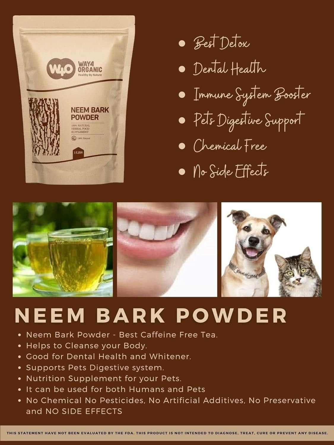 Neem Bark Powder 16 Oz (1 lb) – Dental and Digestion Support – Tooth Powder