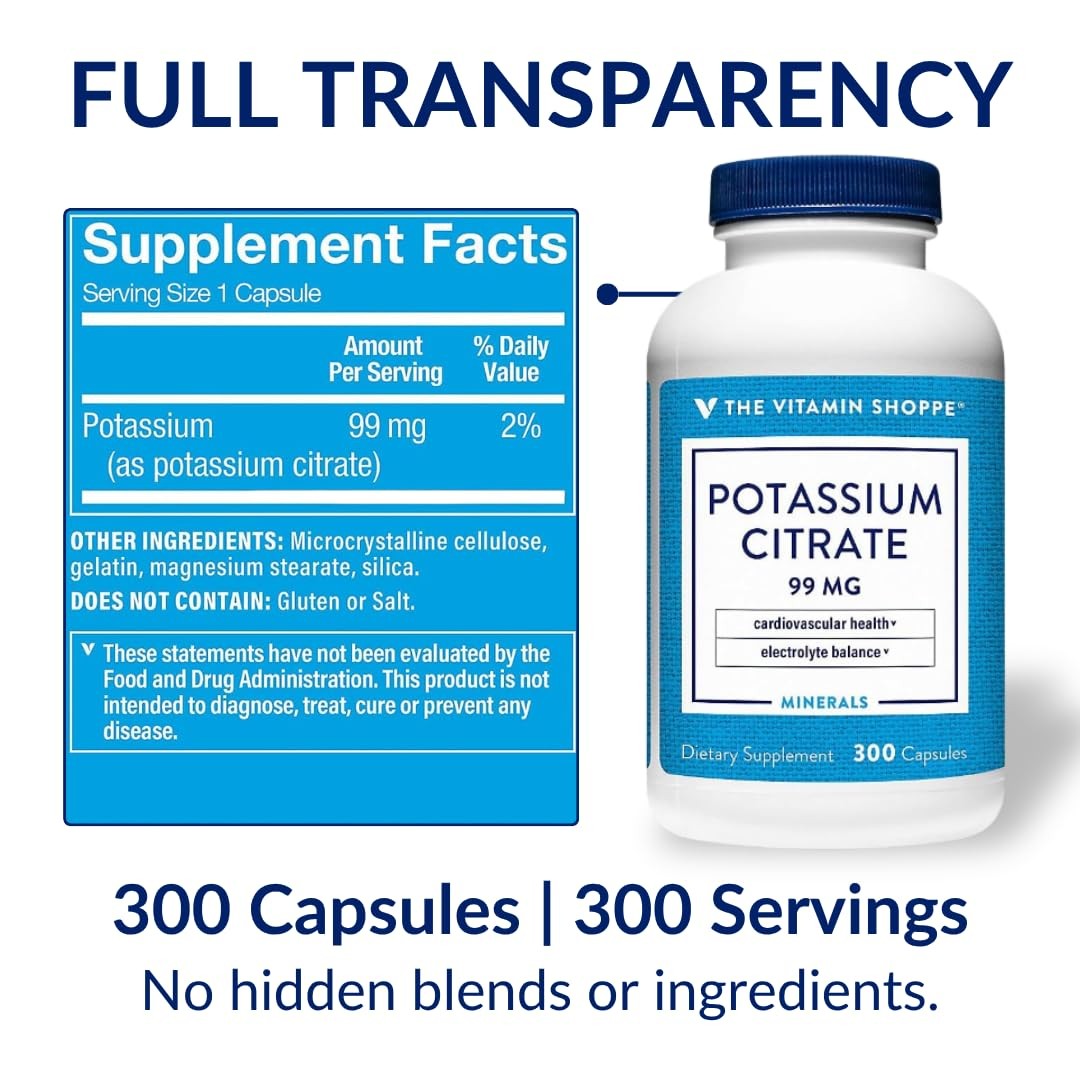 The Vitamin Shoppe Brand Potassium Citrate 300 count (Pack of 1), No Color