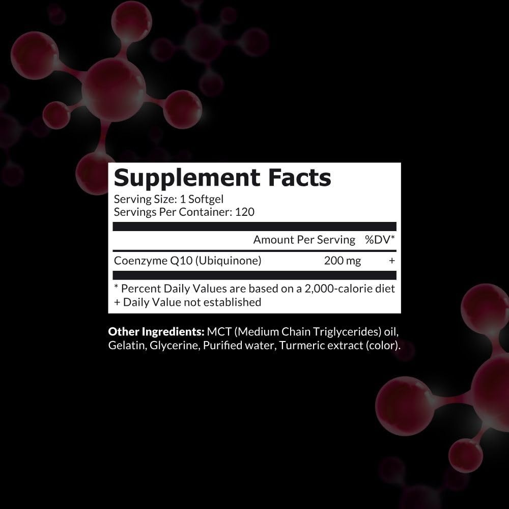 200mg CoQ10 Ubiquinone Softgels with MCT Oil for Heart Health & Energy Boost