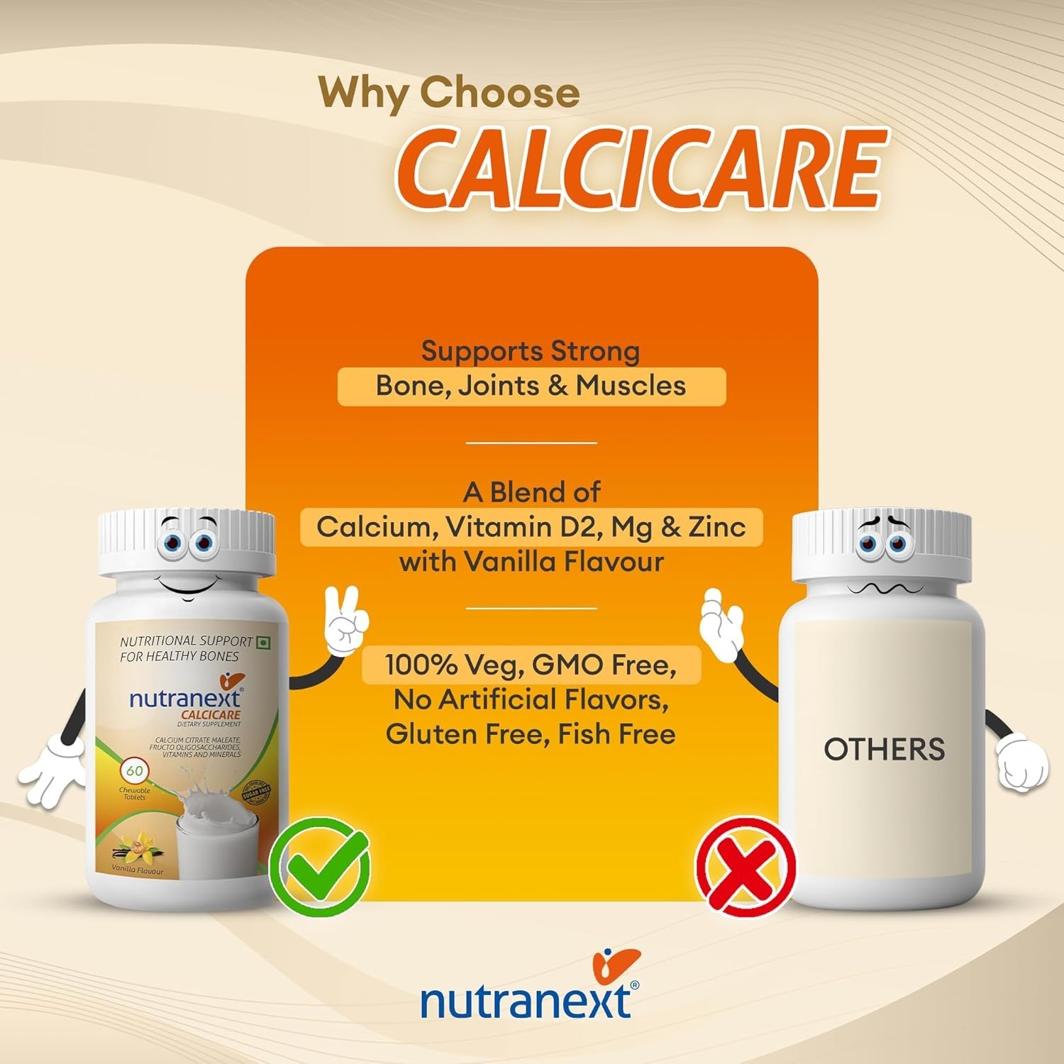 3 Pack Nutra.next Calcicare Calcium 180 Vanilla Tabs