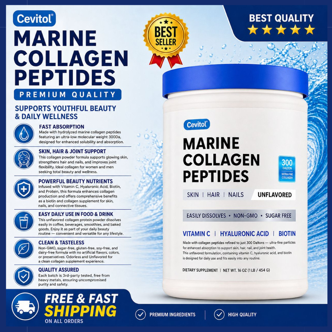 Cevitol Marine Collagen Peptides – Hydrolyzed 1 Pound (Pack of 1), White, 16 oz