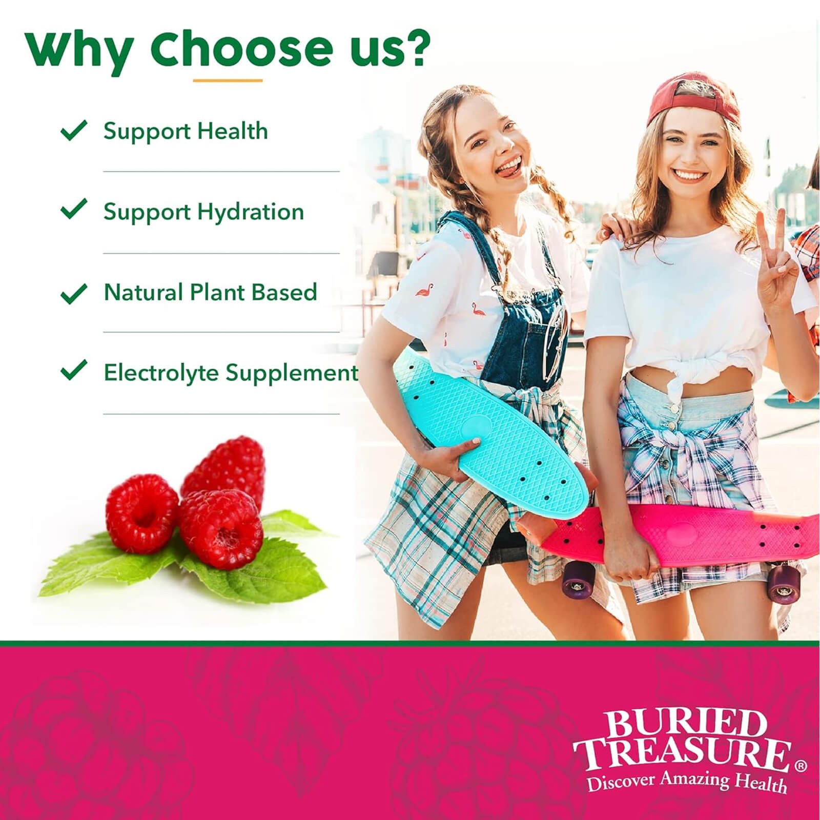 Buried Treasure Raspberry Minerals 32 oz, 0g sugar, Plant Derived