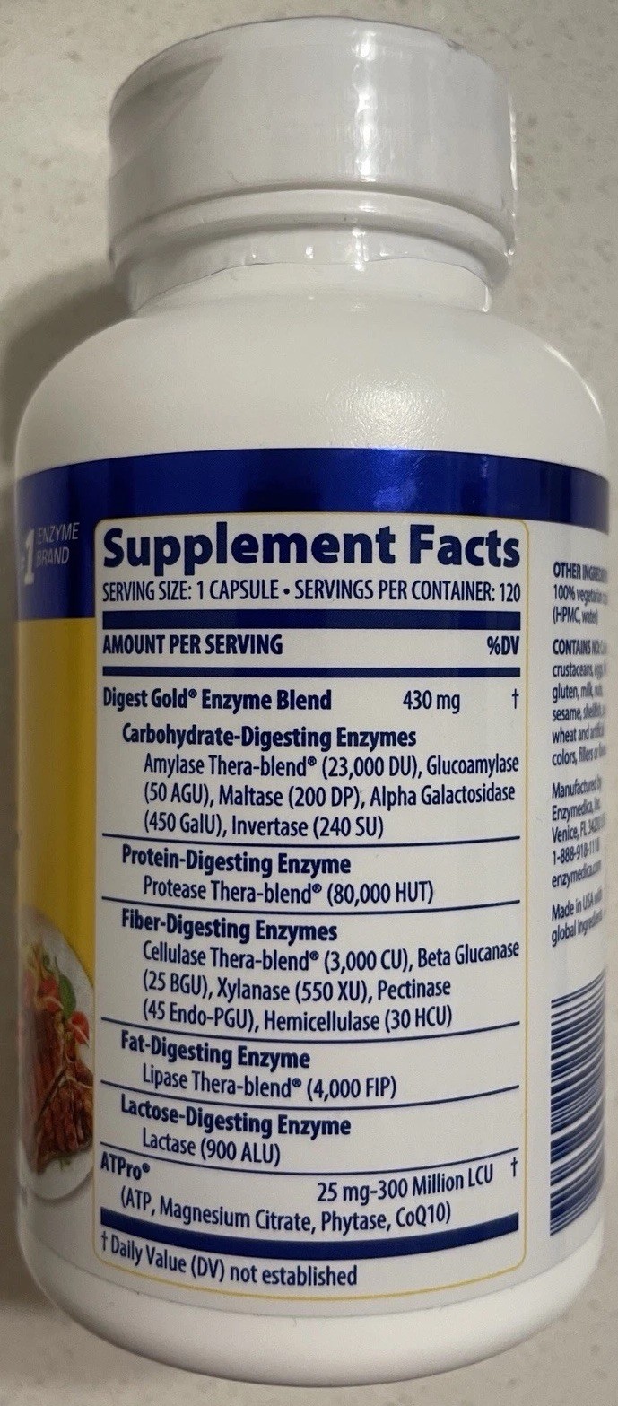 Enzymedica Digest Gold Maximum Strength – 120 Capsules – Expires 02/2028