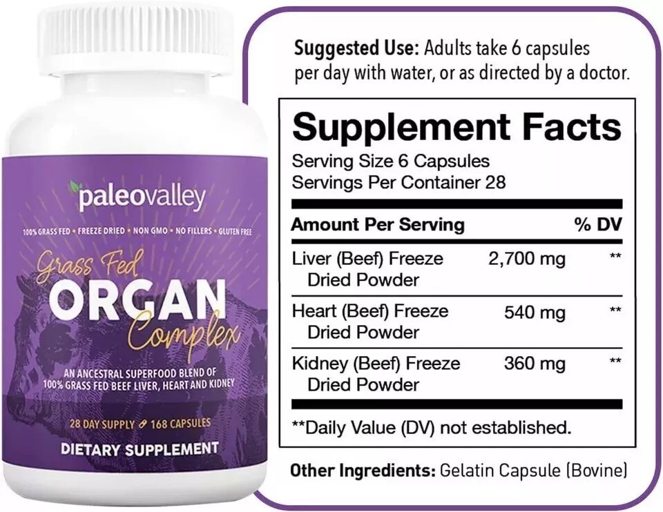 Paleovalley Grass Fed Organ Complex 180 Capsules , 30 Day Supply, EXP 2027+