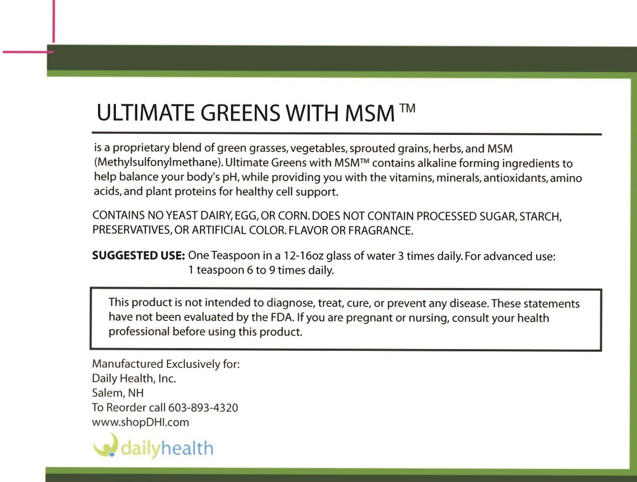 Ultimate Greens MSM Powder 8oz Superfood Plant Based Supplement Energy Drink 3pk
