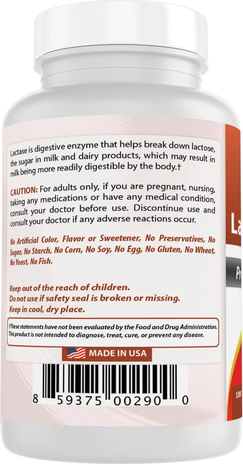 Fast Acting Lactase Enzyme Tablet, 3000 Fcc Alu, 180 Count (859375002900)