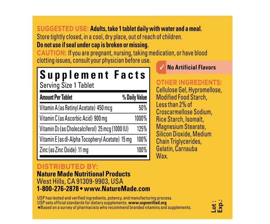 Super C with Vitamin D3 and Zinc Tablets, Dietary Supplement, 70 Count, 3PACK