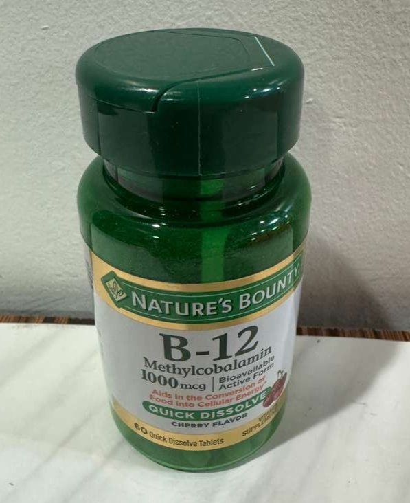 2 Pack Nature’s Bounty B12 1000mcg 60ct (Total 120 ct) Cherry Flavor Exp 03/2028