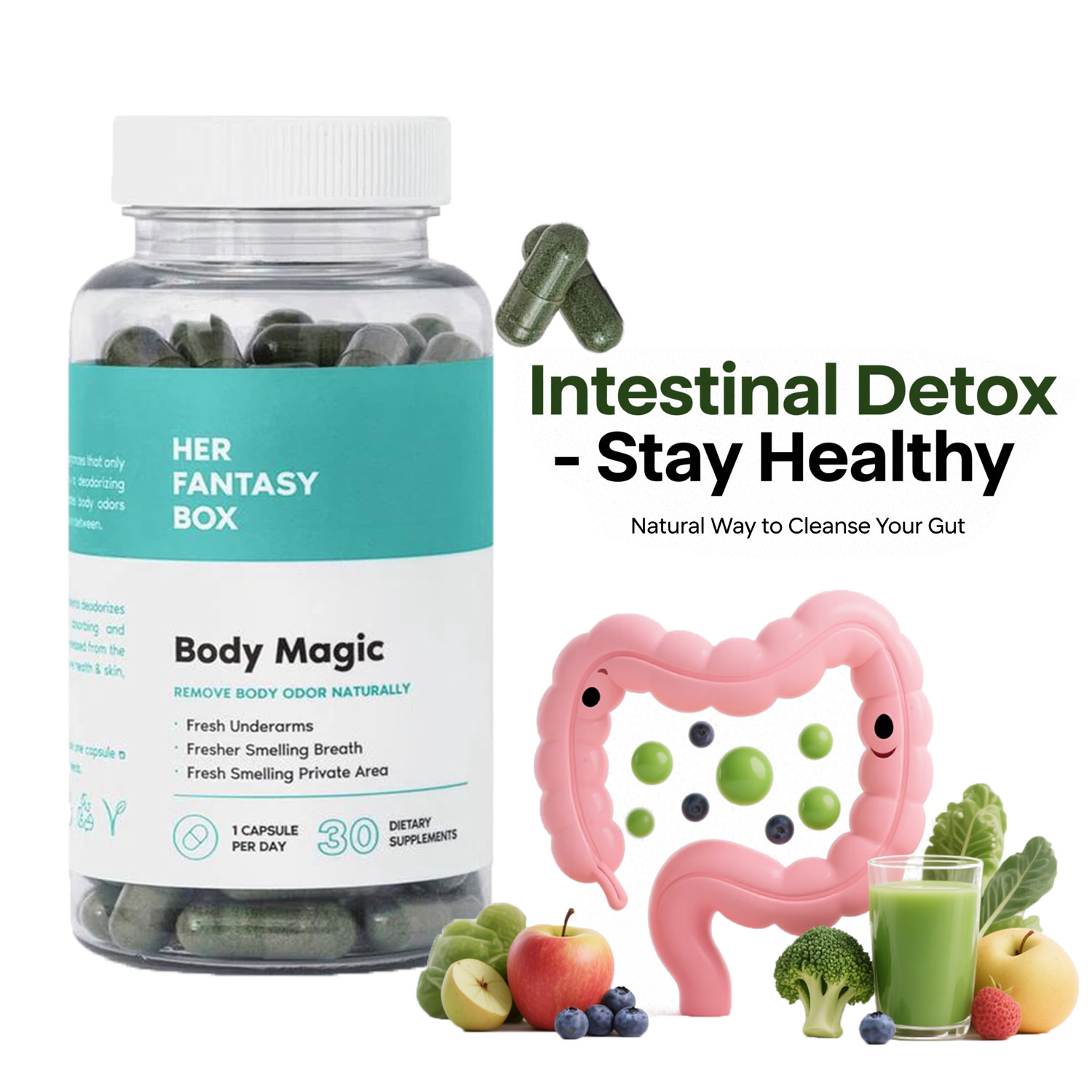 Body Magic Chlorophyll – 30 Vegan Capsules for Detox, Digestion, Gut Health